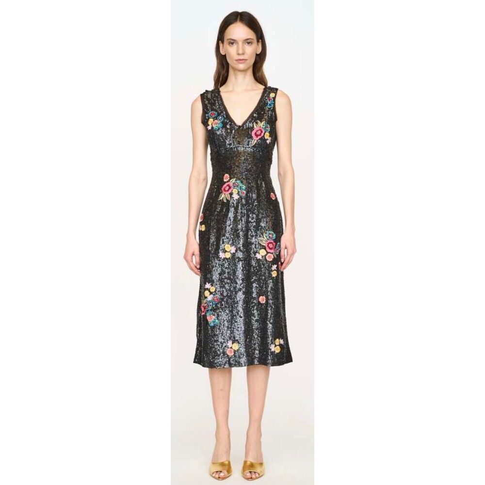 Christy Lynn Ingrid Dress in Black Sequin & Embroidery Floral NWT Size 2